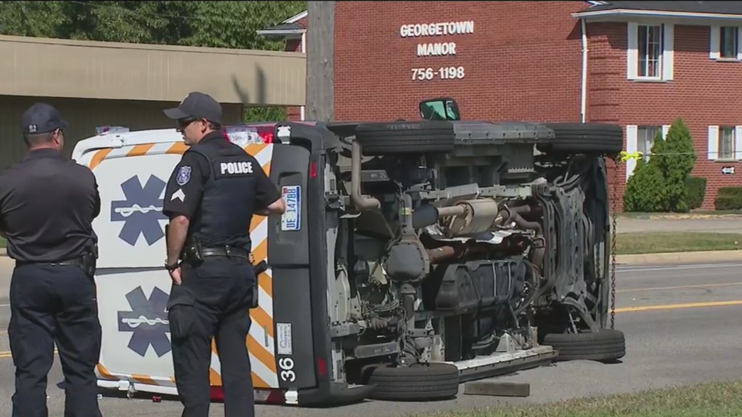 Ambulance flips in Warren crash