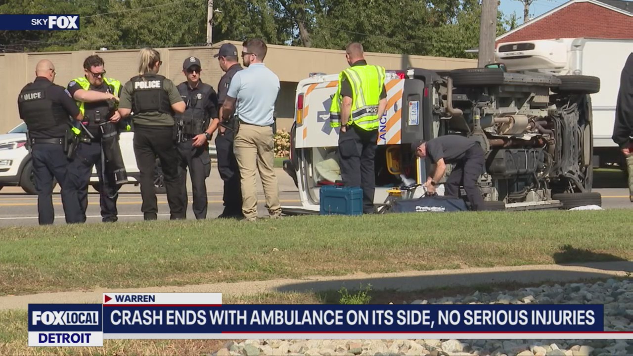 Ambulance flips in crash at Warren intersection with SUV
