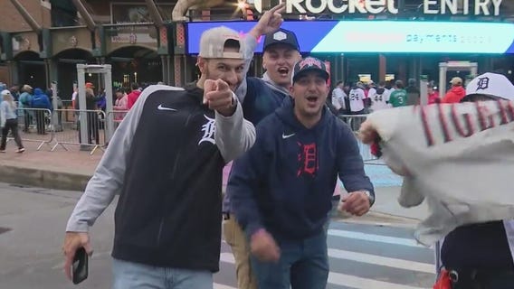 Tigers fans rally downtown for Game 3 of the ALDS