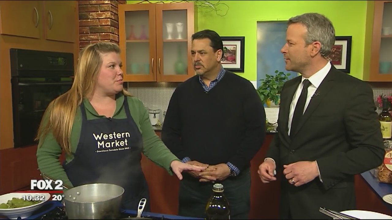 Spinach pappardelle with rapini and pancetta from Western Market