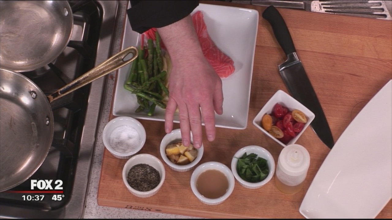 Pretzel Bell prepares salmon and lentils