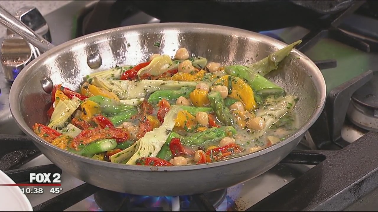 Andiamo prepares pan-roasted branzino with spring vegetable ragu