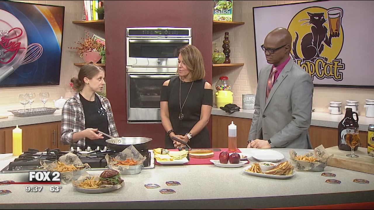 Making grilled cheese with HopCat