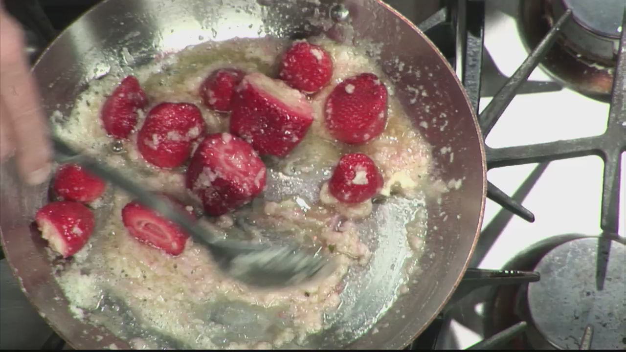 Making flaming strawberries with The Whitney