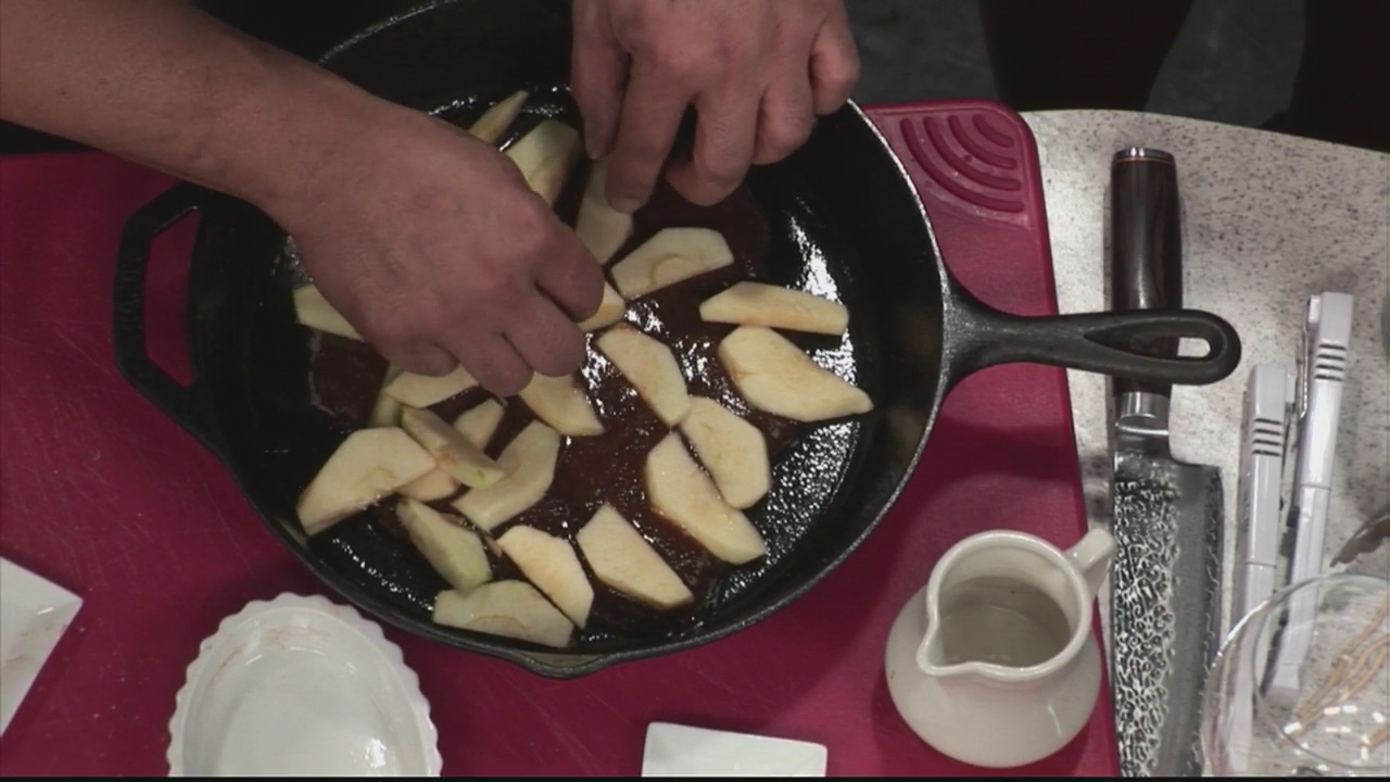 Making upside down apple coffee cake with Chef Bobby