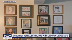 Daughter replaces family photos with crayon drawings