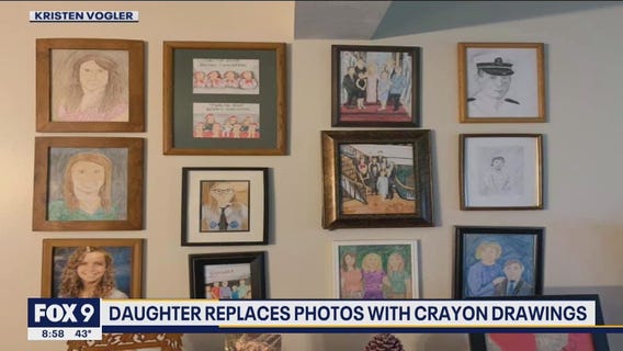 Daughter replaces family photos with crayon drawings