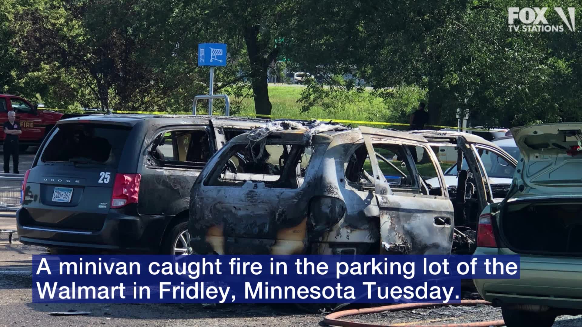 2 girls hospitalized after fire spreads to van in parking lot of Fridley Walmart