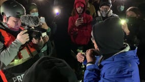 Attorney General Ellison speaks to protesters at Brooklyn Center Police Dept