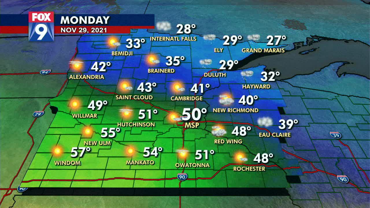 Monday's forecast: Sunny with highs near 50