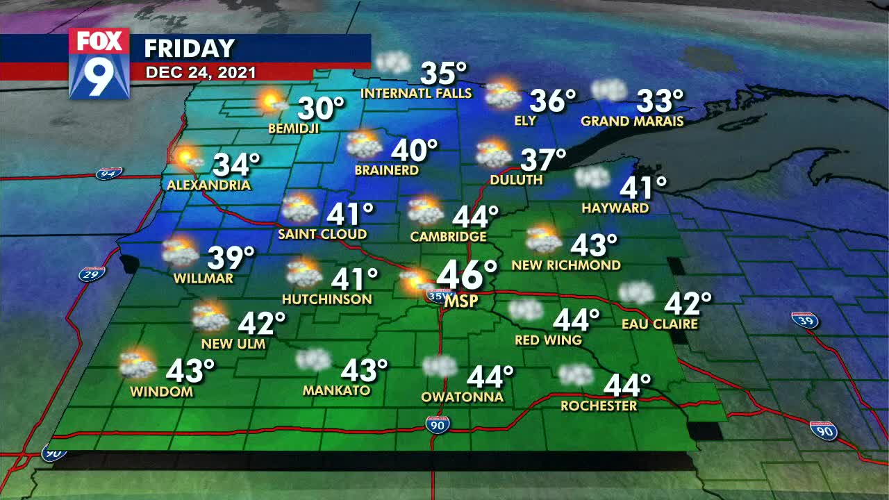 Warm Christmas Eve, possible flurries Christmas Day