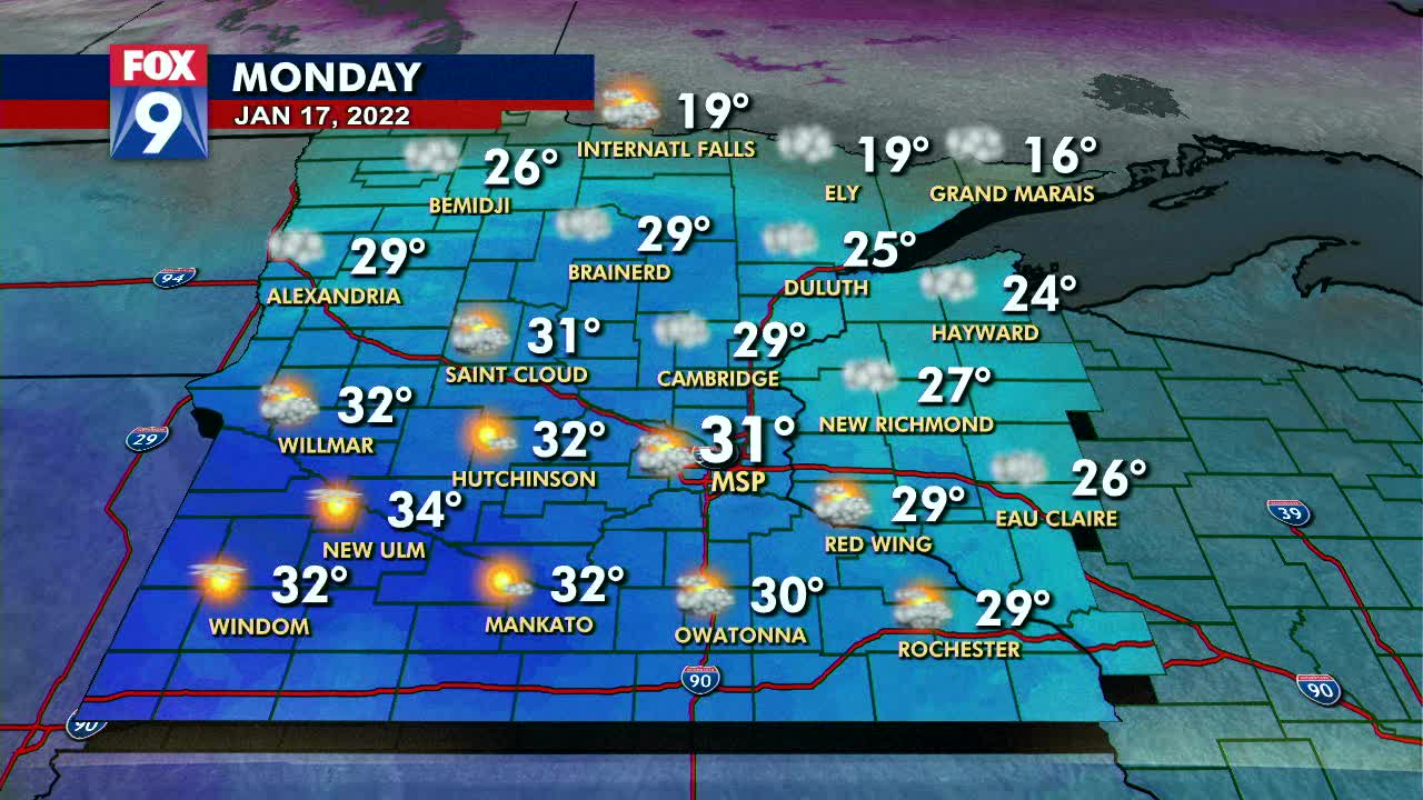 Monday's forecast: Mild with highs around 30