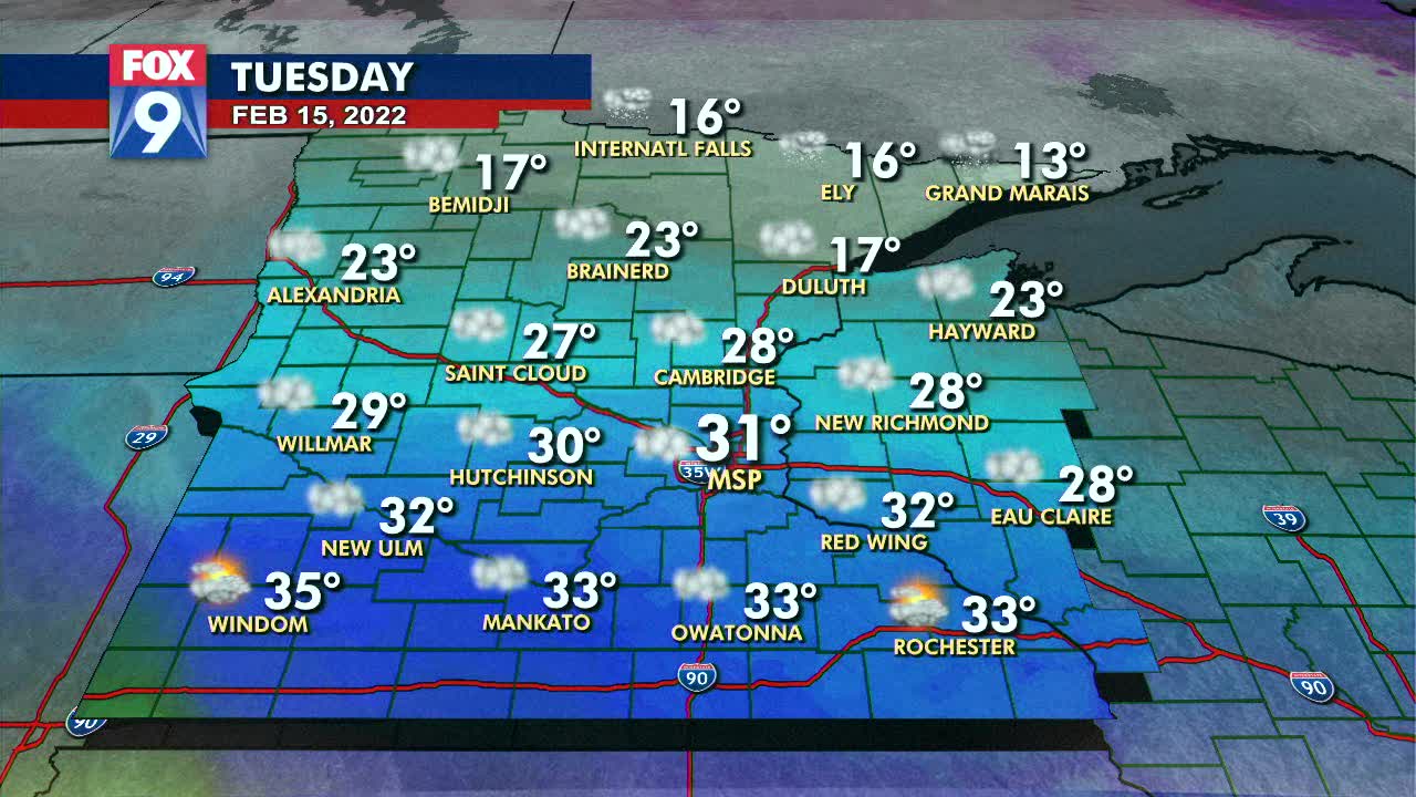 Tuesday's forecast: Warmer with highs near 30