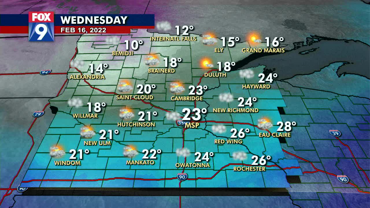 Wednesday's forecast: Highs around the mid 20s