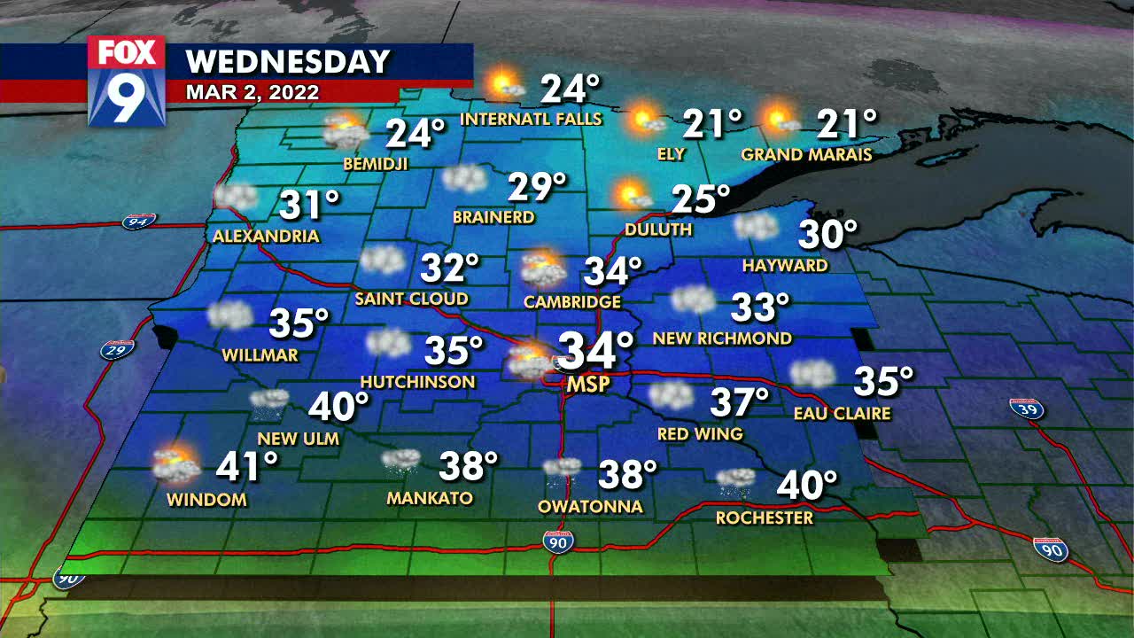 Wednesday's forecast: Seasonable temps with light snow