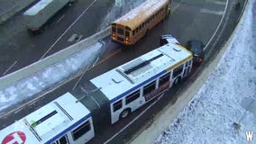 Icy roads lead to multi-vehicle pileup on highway ramp