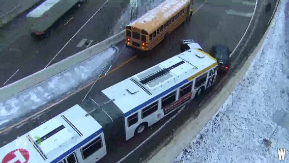 Icy roads lead to multi-vehicle pileup on highway ramp
