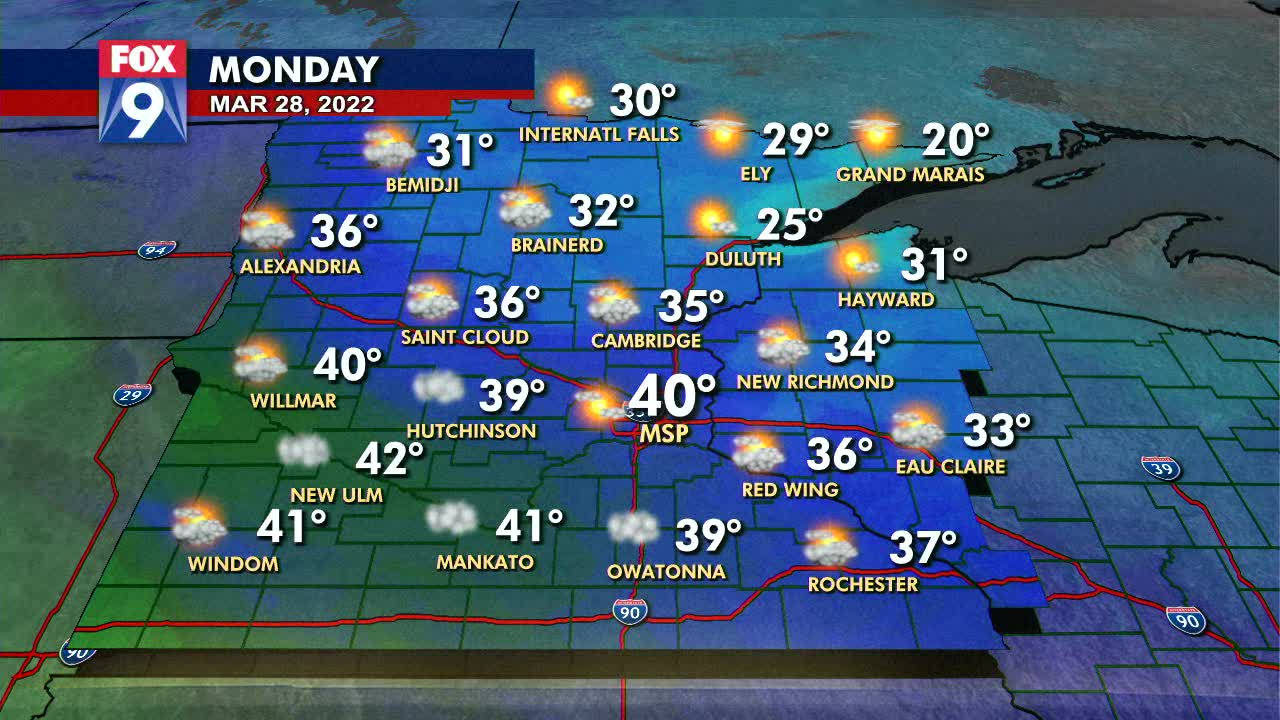 Monday's forecast: Far less windy with a high near 40