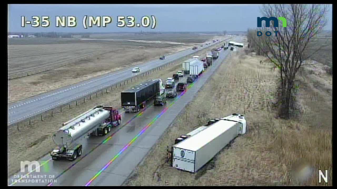 Wind overturns 9 semi-trucks on I-35 in southern Minnesota