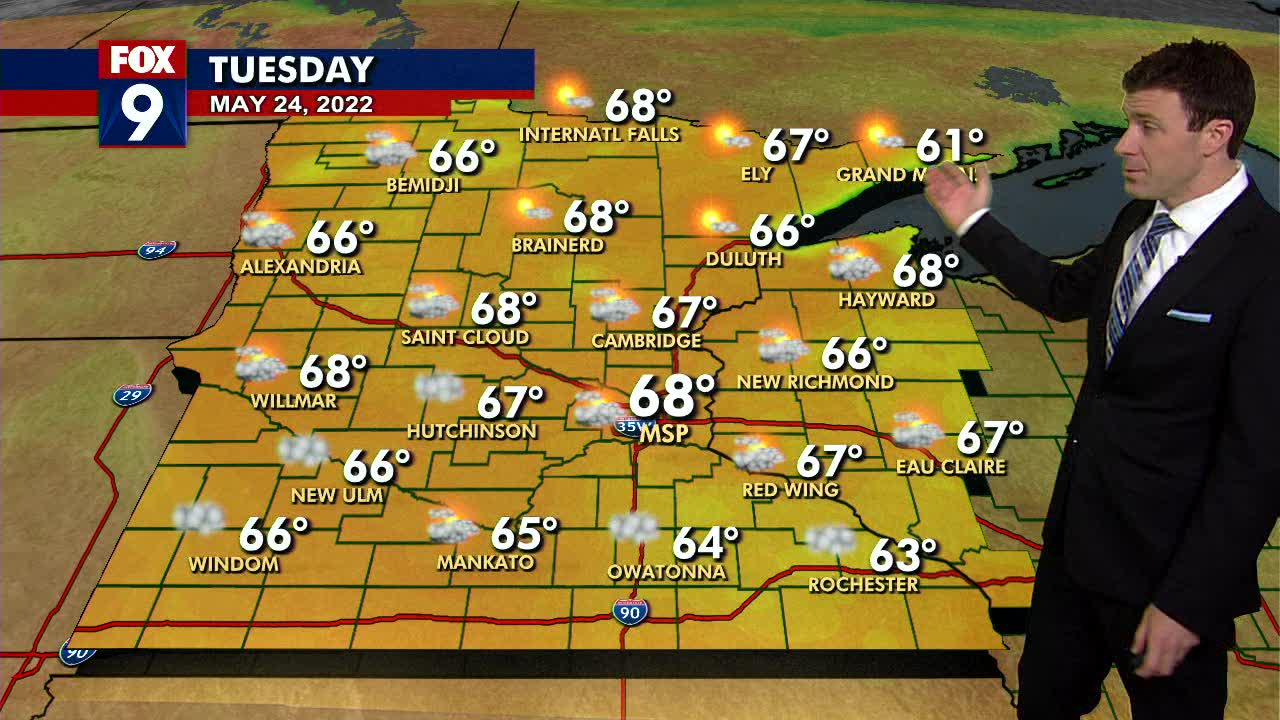 Tuesday's forecast: Dry with occasional clouds, highs in the upper 60s