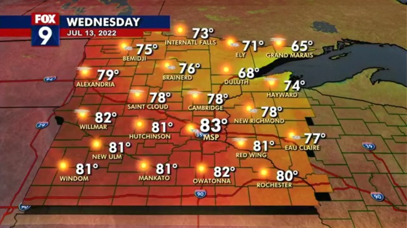 Tuesday's forecast: Highs in the 80s with small storms possible