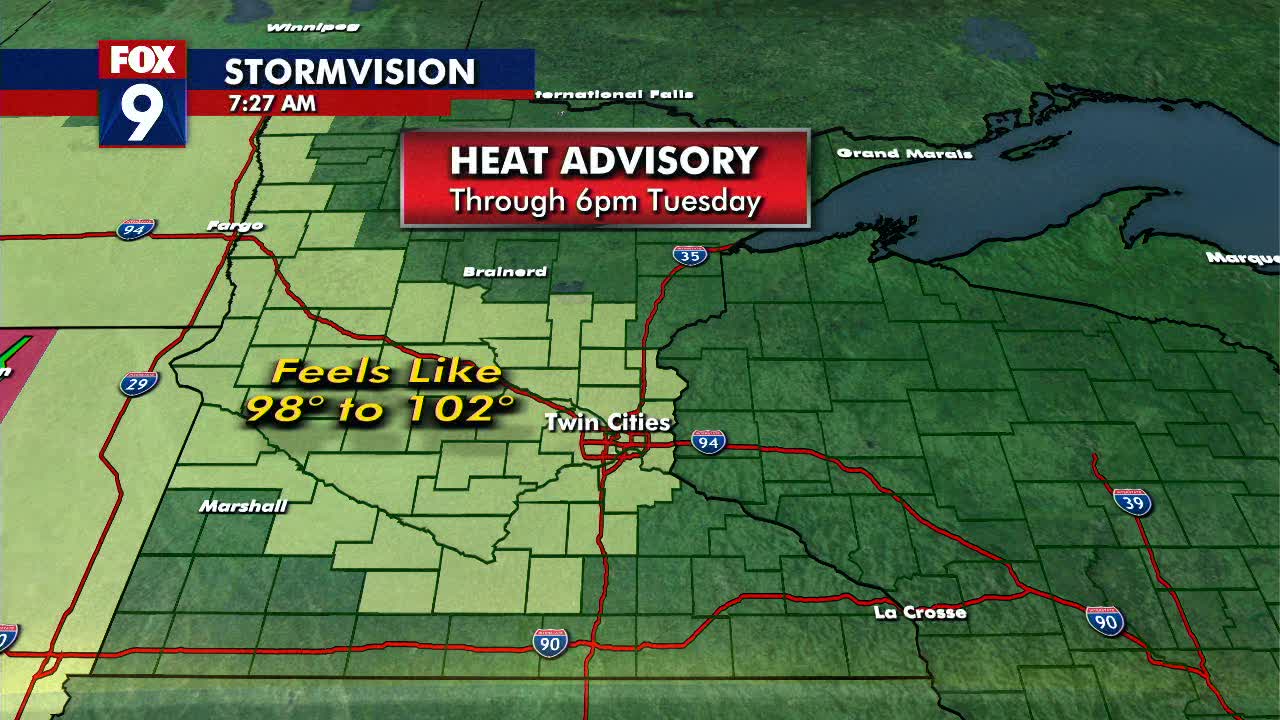 Monday's mid-day forecast: Heat index near 100
