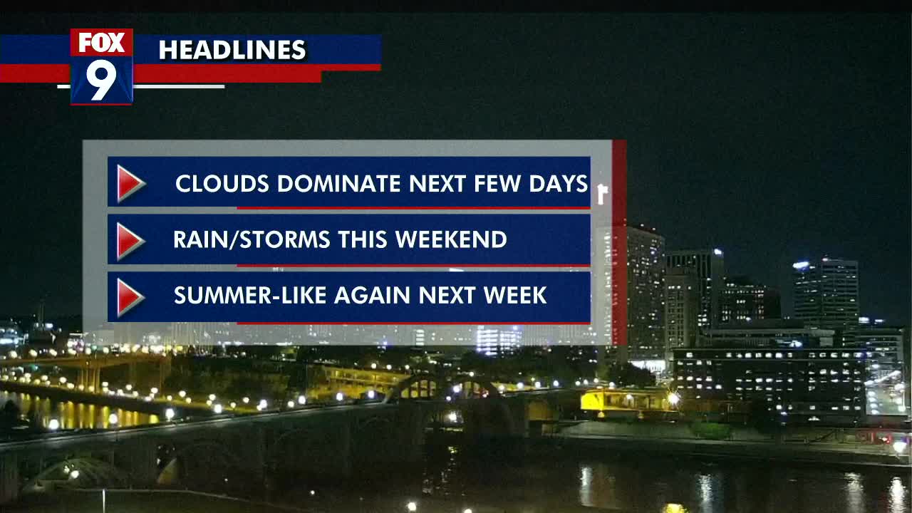 Clouds dominate next few days before summer-like weekend