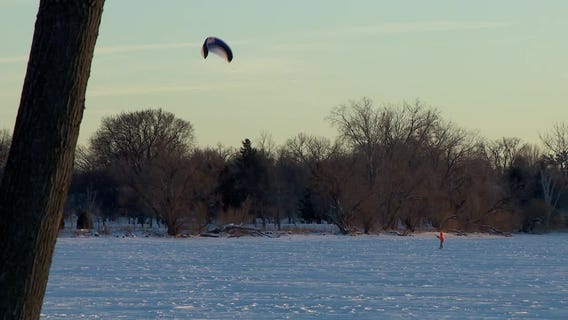 Snowkiting on Lake Nokomis in Minneapolis