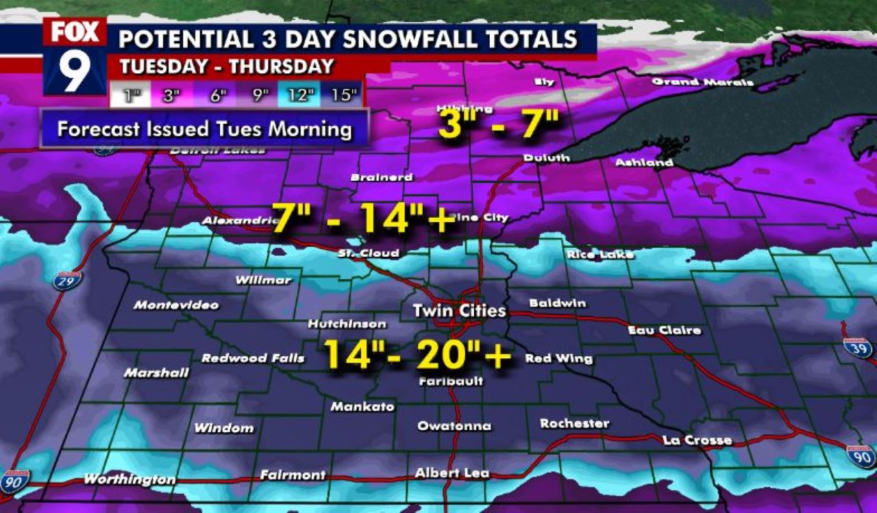 Minnesota weather: 12-plus inches possible with 3-day snow storm