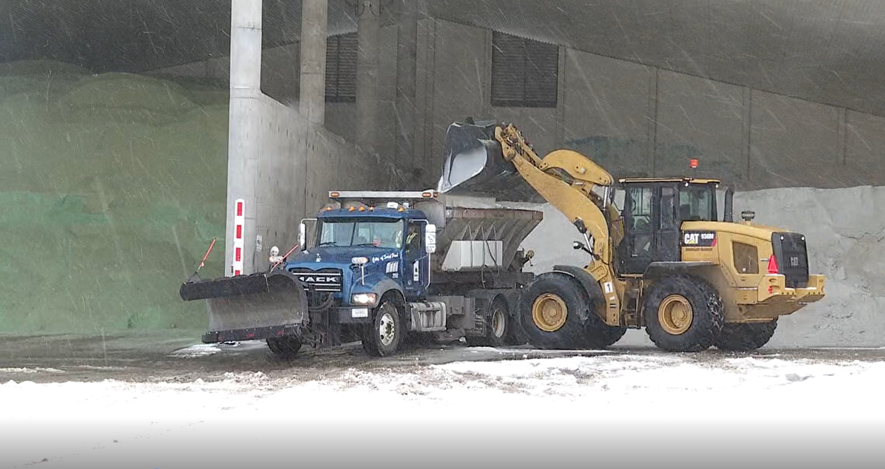 Time-lapse: Salt trucks loading up at St. Paul Public Works