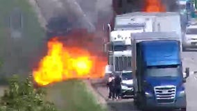 Semi bursts into flames after I-35 crash