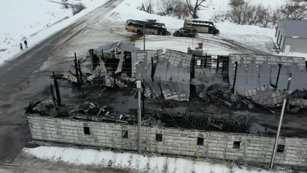 Drone video: Aerial view of Minnesota school bus garage destroyed by fire