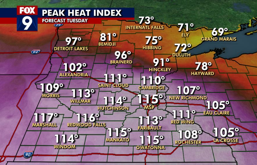 Tuesday's Forecast: Heat index near 110