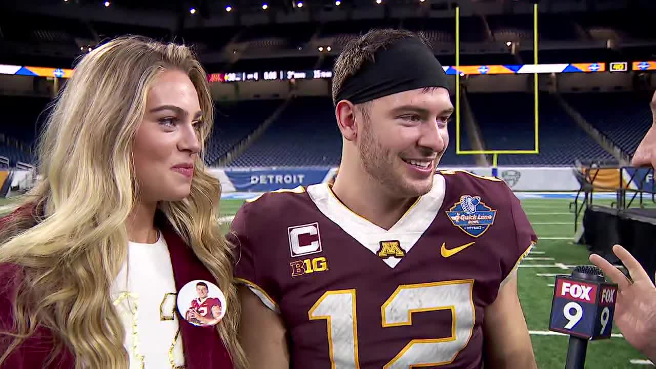 Gophers Cole Kramer, fiancee talk after bowl win