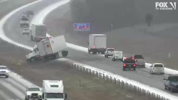 Jackknifed semi-truck on I-35 in Lakeville