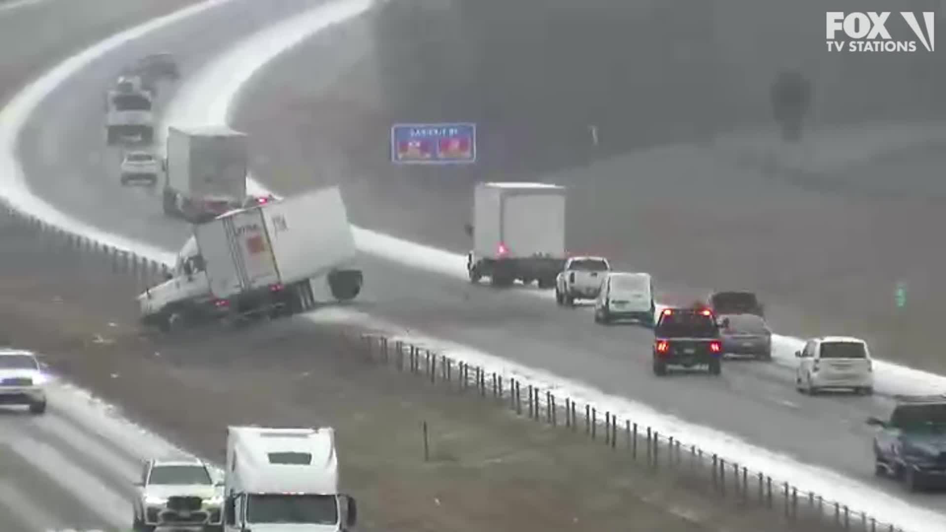 Jackknifed semi-truck on I-35 in Lakeville