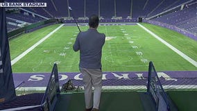 Golfing inside US Bank Stadium