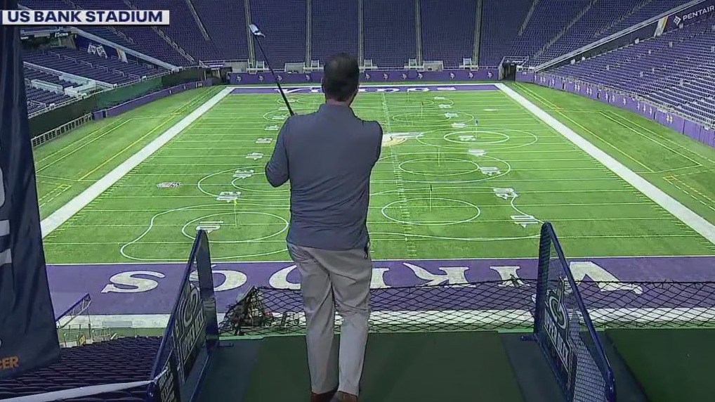 Golfing inside US Bank Stadium