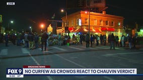 Crowds gather at 38th and Chicago following Chauvin verdict