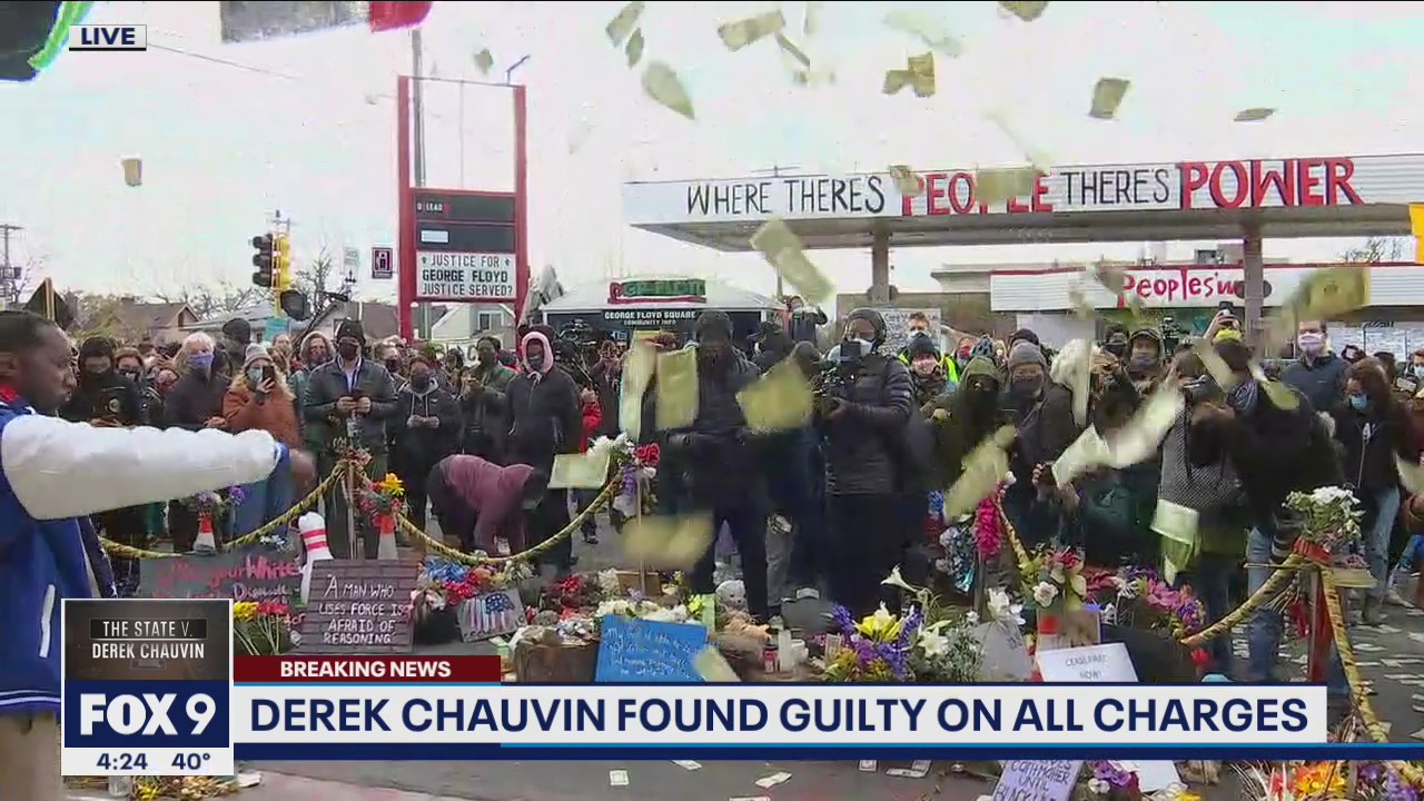 Money thrown into the air at George Floyd Square following guilty verdict