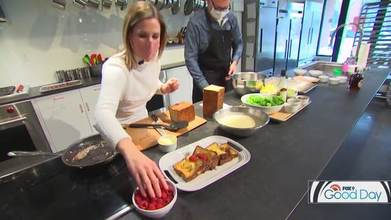 Fancy French toast & glazed bacon for Valentine's Day