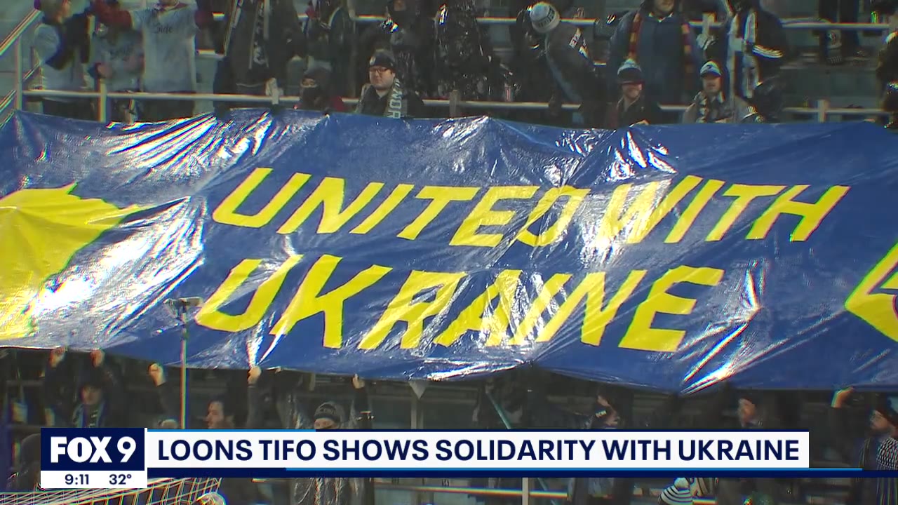 Minnesota United supporters show support for Ukraine with tifo