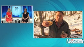 Dale K brings his own pancakes to maple syrup live shot