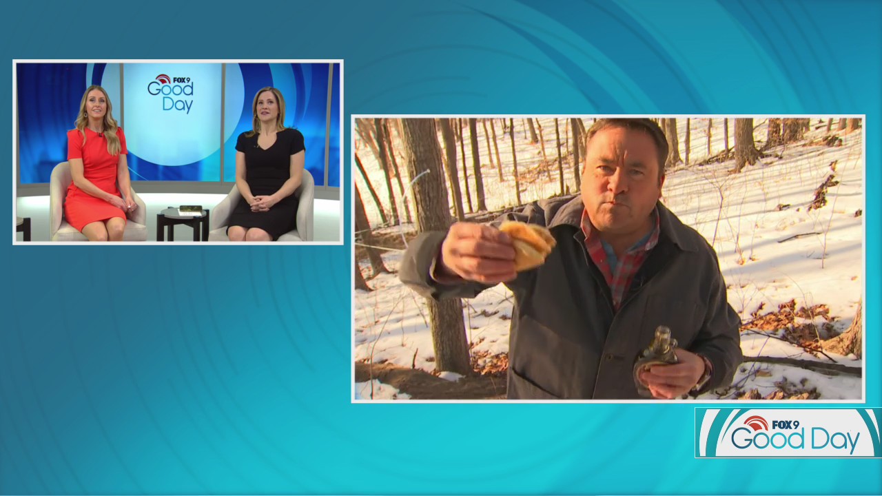 Dale K brings his own pancakes to maple syrup live shot