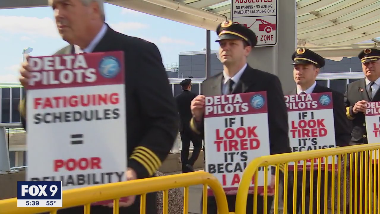 Delta Air Lines pilots picket outside MSP airport to protest overscheduling