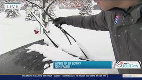 Windshield wipers up or down in a snow storm?