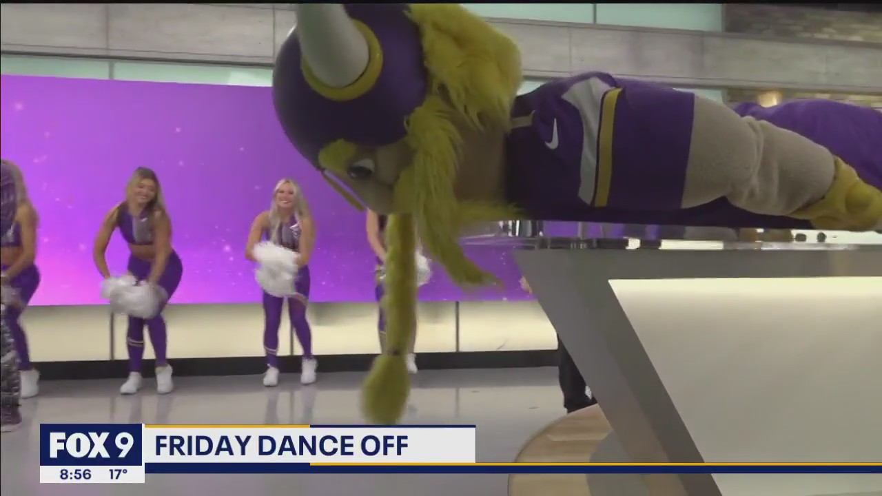 Purple Friday dance off with Vikings cheerleaders, Viktor