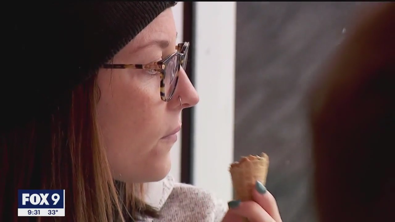 Ice cream shop opens for the season in Minnesota... then it snows