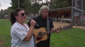 The Brooks family performs National Anthem
