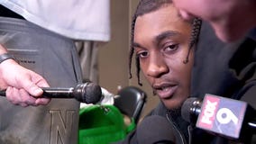 Jaden McDaniels reacts after Wolves eliminate Nuggets